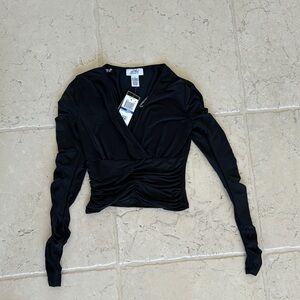 Tiger Mist Black Ruched Wrap Blouse Long Sleeve